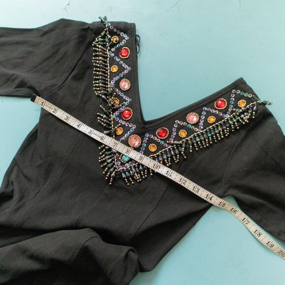 Joule Energy Vintage 80s Long Sleeve Gem Bead V-Neck Western Romper Size Small - Picture 5 of 8